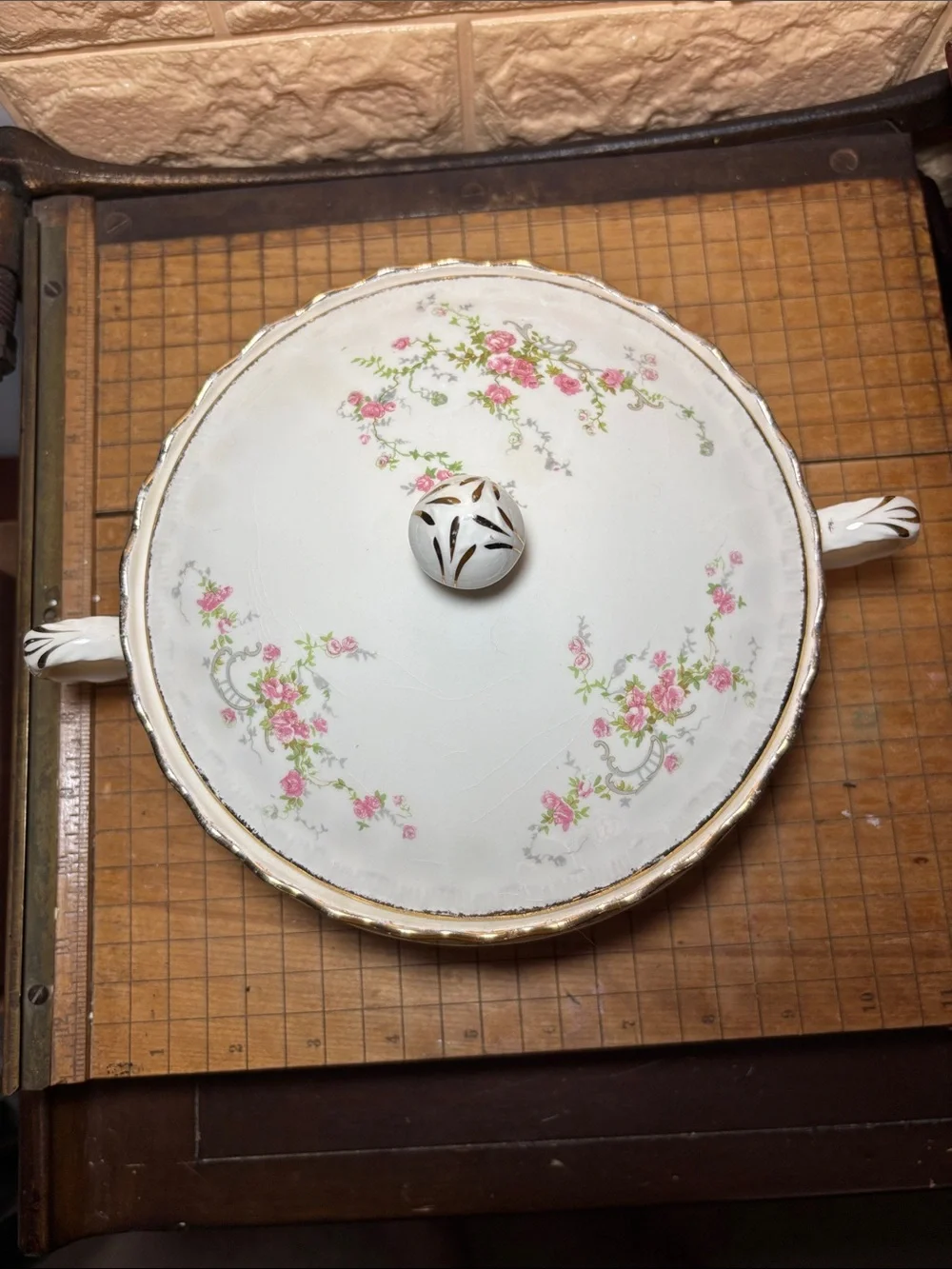 Pope Gosser USA Tureen and Sugar Bowl w Lids Pink Roses Gold Trim Vintage Decor
